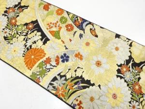 アンティーク　荒波に草花模様織り出し袋帯（着用可）